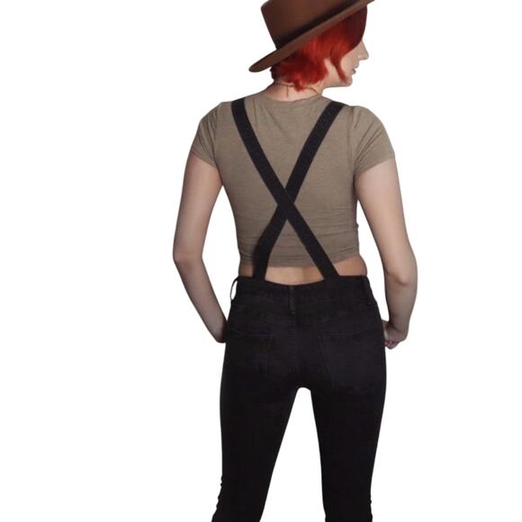 Free People- Black/Grey Denim Overalls Size 26 - Picture 11 of 14